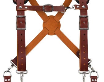 Leather Tool Belt Suspenders – Heavy Duty Shoulder Harness for Carpenters ,Adjustable 4-Point Work Harness,Cowhide Leather Tool Belt Support