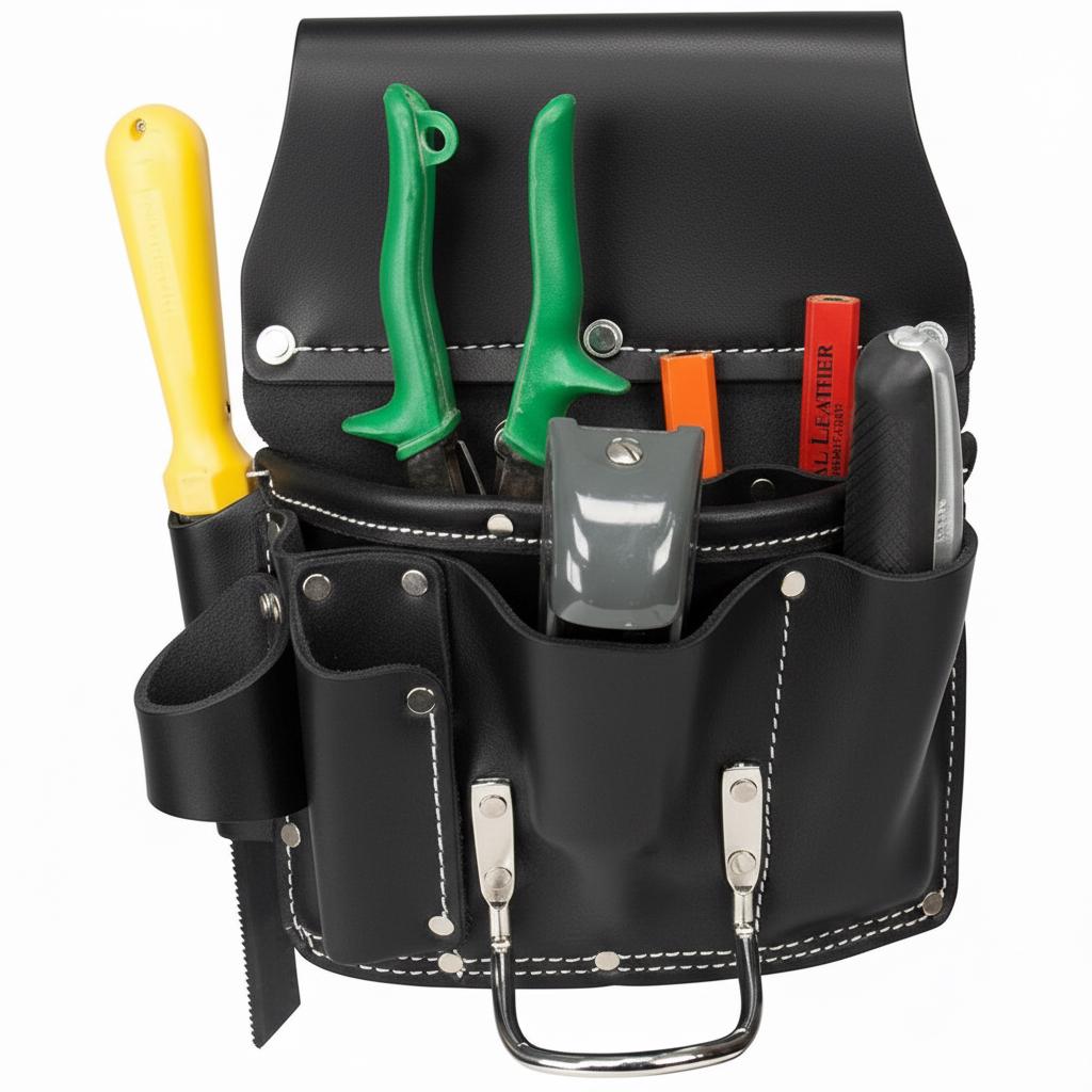 Heavy Duty Leather Drywall Tool Pouch - 11 Pocket Work Belt Bag