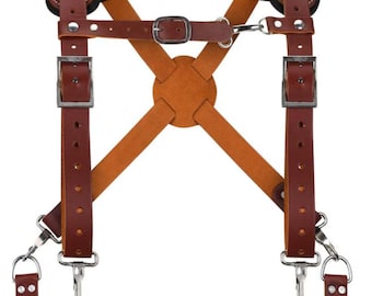 Heavy Duty Leather Work Suspenders – Adjustable Tool Belt Harness for Construction & Carpentry | Ergonomic Shoulder Support Rig