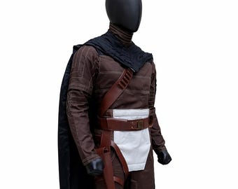 Din Djarin Mandalorian Flight Suit Costume | Star Wars Outfit With Leather Holster Belt | Custom Bounty Hunter Armor Cosplay