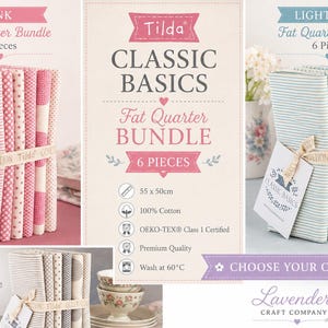 Tilda Classic Basics Fat Quarter-bundel – roze, lichtblauw en grijs – set van 6