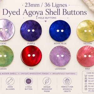23mm Dyed Agoya Shell Buttons – Large Natural Shell 2 Hole Buttons – Mother of Pearl Effect Sewing Buttons – 36 Ligne Haberdashery Pack of 8
