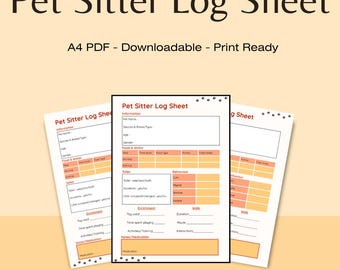 Pet Sitter Log Sheet | Daily Pet Care Planner (A4 PDF)