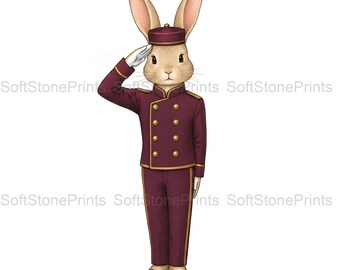 Bellhop Rabbit Clipart, Whimsical Pastel Gouache Animal Bundle, 30 JPG for Junk Journal