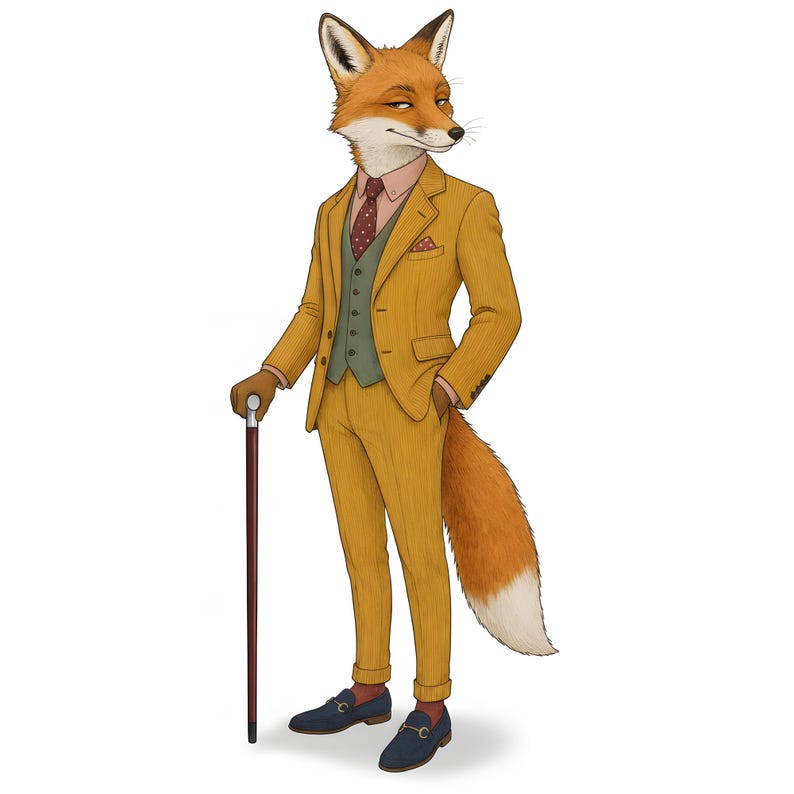 Fox Gentleman Clipart, Dapper Suited Gouache Animal Bundle, 30 JPG for Junk Journal imagen 14