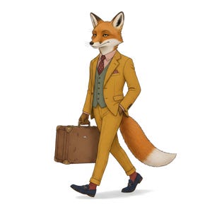 Fox Gentleman Clipart, Dapper Suited Gouache Animal Bundle, 30 JPG for Junk Journal imagen 3