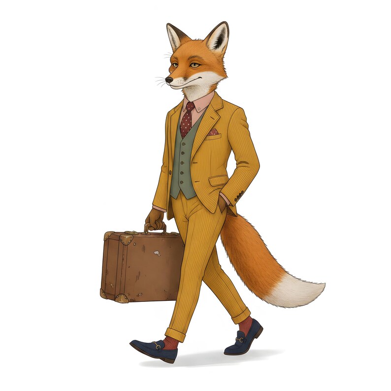 Fox Gentleman Clipart, Dapper Suited Gouache Animal Bundle, 30 JPG for Junk Journal imagen 3