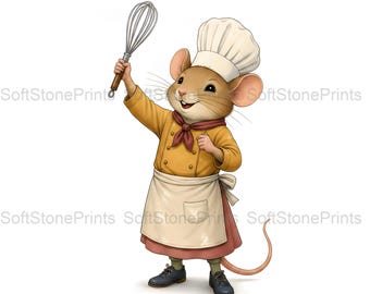 Patissier Mouse Clipart, Whimsical Bakery Gouache Animal Bundle, 30 JPG for Junk Journal