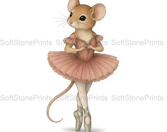 Ballet Dormouse Clipart, Whimsical Elegant Gouache Animal Bundle, 30 JPG for Junk Journal