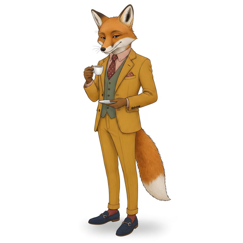 Fox Gentleman Clipart, Dapper Suited Gouache Animal Bundle, 30 JPG for Junk Journal imagen 11