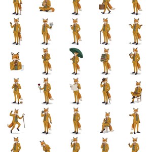 Fox Gentleman Clipart, Dapper Suited Gouache Animal Bundle, 30 JPG for Junk Journal imagen 20