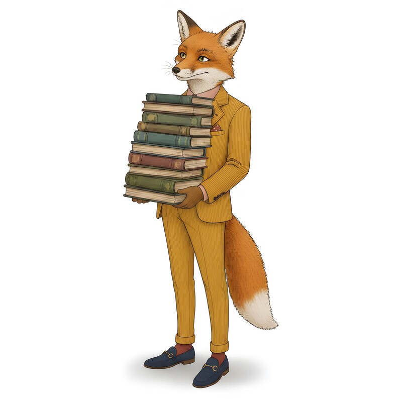Fox Gentleman Clipart, Dapper Suited Gouache Animal Bundle, 30 JPG for Junk Journal imagen 8