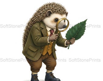 Botanist Hedgehog Clipart, Academic Whimsical Gouache Animal Bundle, 30 JPG for Junk Journal