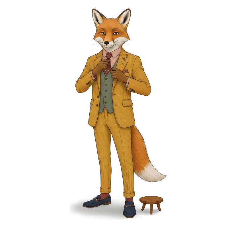 Fox Gentleman Clipart, Dapper Suited Gouache Animal Bundle, 30 JPG for Junk Journal imagen 12