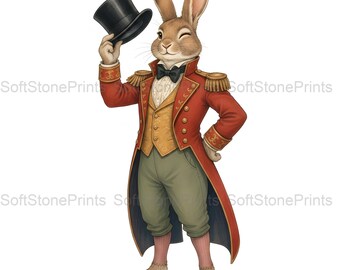 Ringmaster Rabbit Clipart, Vintage Circus Gouache Animal Bundle, 30 JPG for Junk Journal