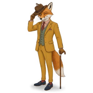 Fox Gentleman Clipart, Dapper Suited Gouache Animal Bundle, 30 JPG for Junk Journal imagen 7