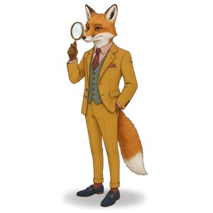 Fox Gentleman Clipart, Dapper Suited Gouache Animal Bundle, 30 JPG for Junk Journal imagen 13