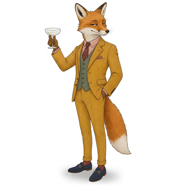 Fox Gentleman Clipart, Dapper Suited Gouache Animal Bundle, 30 JPG for Junk Journal imagen 1