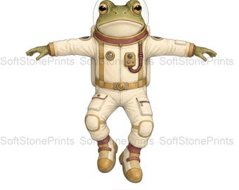 Astronaut Frog Clipart, Vintage Whimsical Gouache Animal Bundle, 30 JPG for Junk Journal
