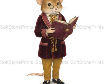 Dormouse Bookseller Clipart, Antique Scholarly Gouache Animal Bundle, 30 JPG for Junk Journal