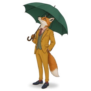 Fox Gentleman Clipart, Dapper Suited Gouache Animal Bundle, 30 JPG for Junk Journal imagen 4