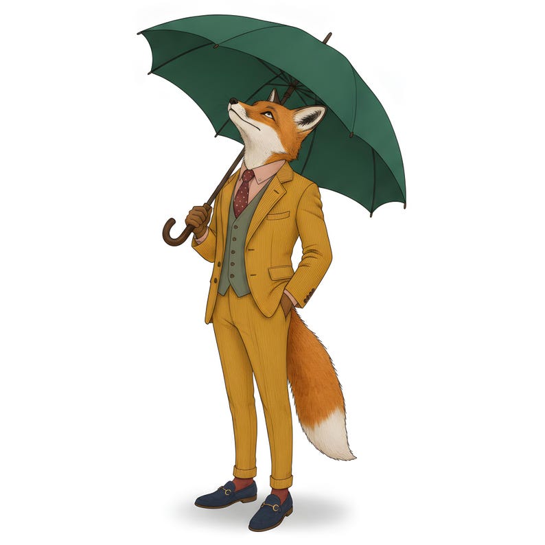 Fox Gentleman Clipart, Dapper Suited Gouache Animal Bundle, 30 JPG for Junk Journal imagen 4