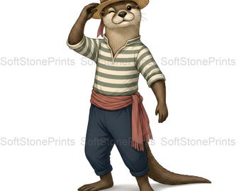 Gondolier Otter Clipart, Venetian Whimsy Gouache Animal Bundle, 30 JPG for Junk Journal