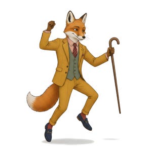Fox Gentleman Clipart, Dapper Suited Gouache Animal Bundle, 30 JPG for Junk Journal imagen 17