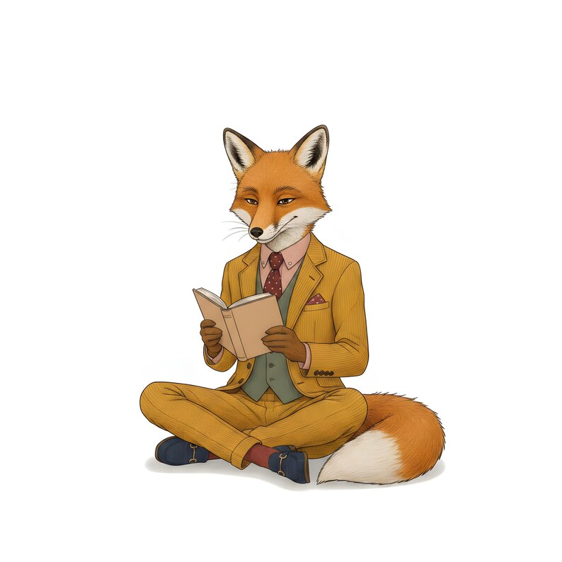 Fox Gentleman Clipart, Dapper Suited Gouache Animal Bundle, 30 JPG for Junk Journal imagen 10