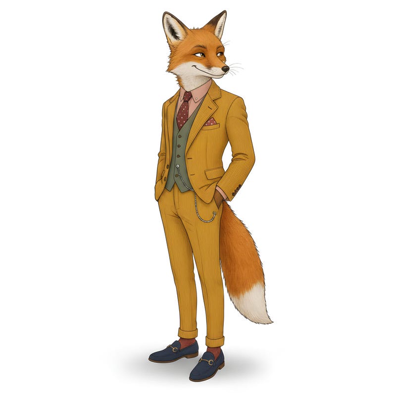 Fox Gentleman Clipart, Dapper Suited Gouache Animal Bundle, 30 JPG for Junk Journal imagen 18