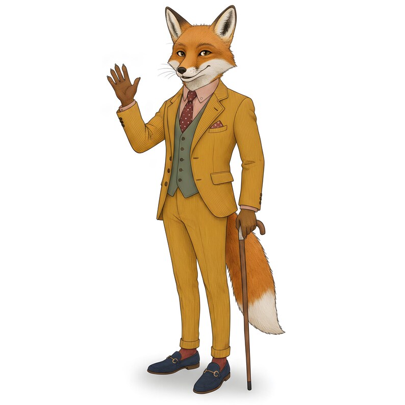 Fox Gentleman Clipart, Dapper Suited Gouache Animal Bundle, 30 JPG for Junk Journal imagen 6