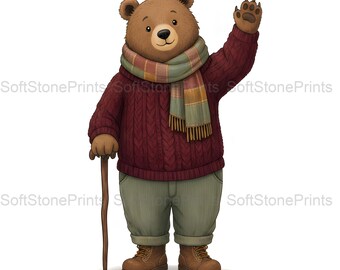 Cozy Bear Clipart, Warm Knitted Gouache Animal Bundle, 30 JPG for Junk Journal