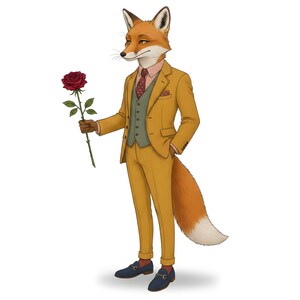 Fox Gentleman Clipart, Dapper Suited Gouache Animal Bundle, 30 JPG for Junk Journal imagen 5