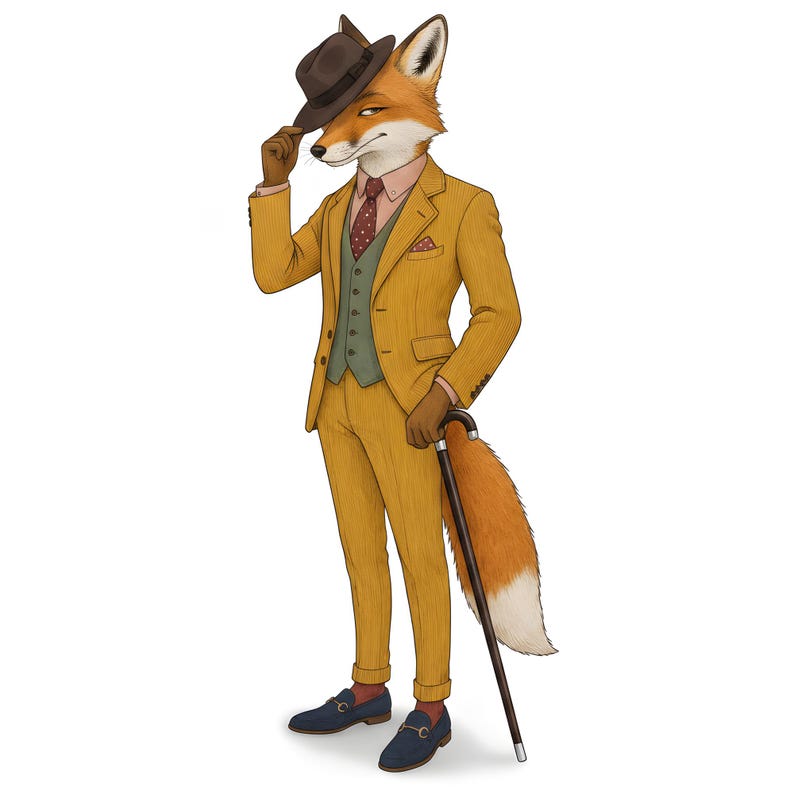 Fox Gentleman Clipart, Dapper Suited Gouache Animal Bundle, 30 JPG for Junk Journal imagen 16