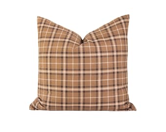 Rust Brown Plaid Pillow Cover - Cozy Fall Throw Accent