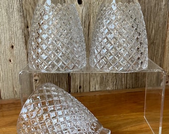VTG Clear Pressed Diamond/Waffle Cut Pattern Glass Lamp/Light Shades - set of 3
