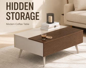 Modern Coffee Table with Hidden Storage Drawer, Mid Century Living Room Furniture