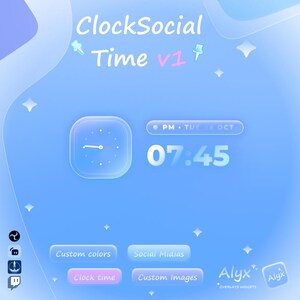 Clock Social Time v1 Social Media Rotator • Analoge und digitale Uhr • 14 Pastell-Designs • StreamElements- und OBS-Widget für alle Plattformen
