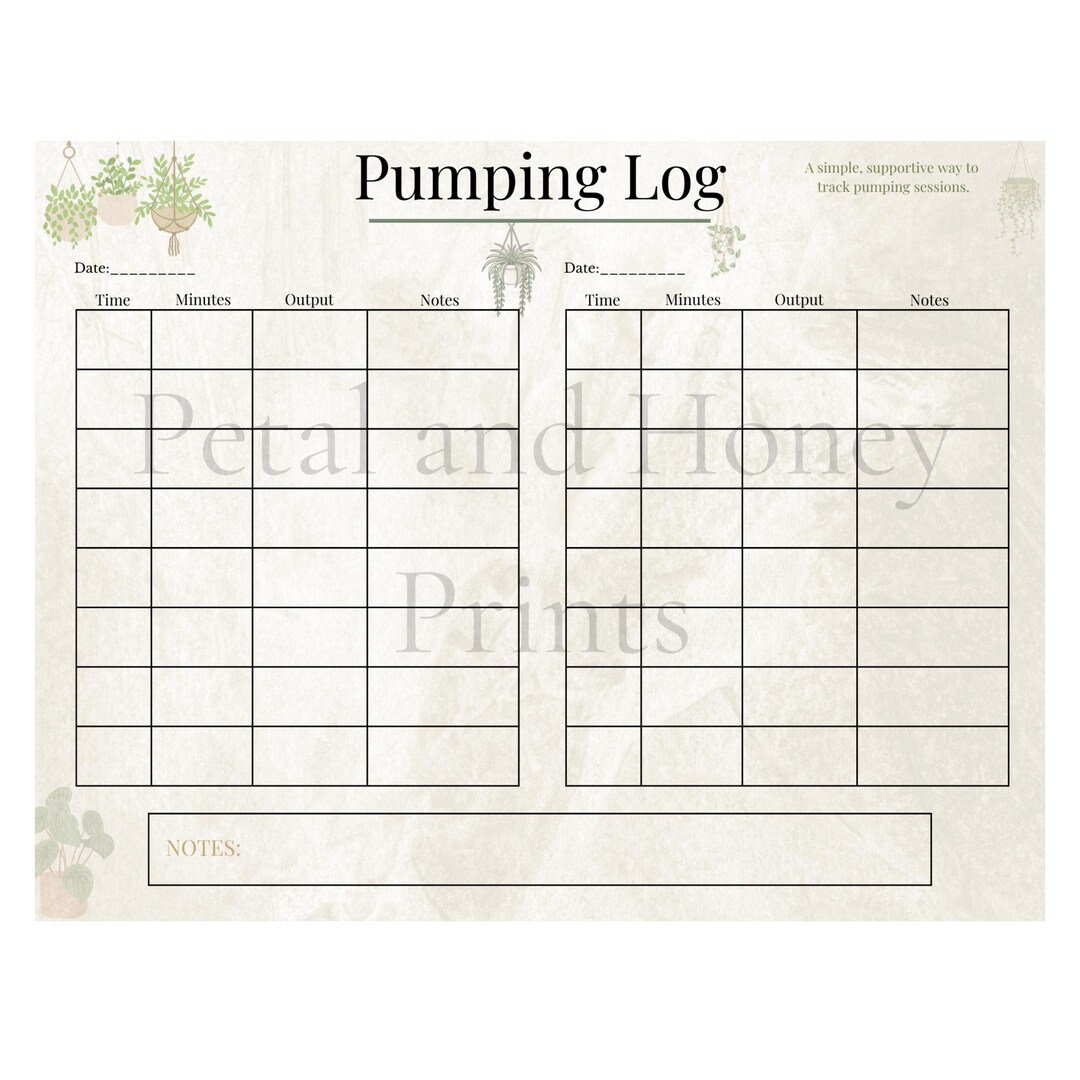 Pumping Log Printable | Breast Pumping Tracker | Daily Milk Output Log ...
