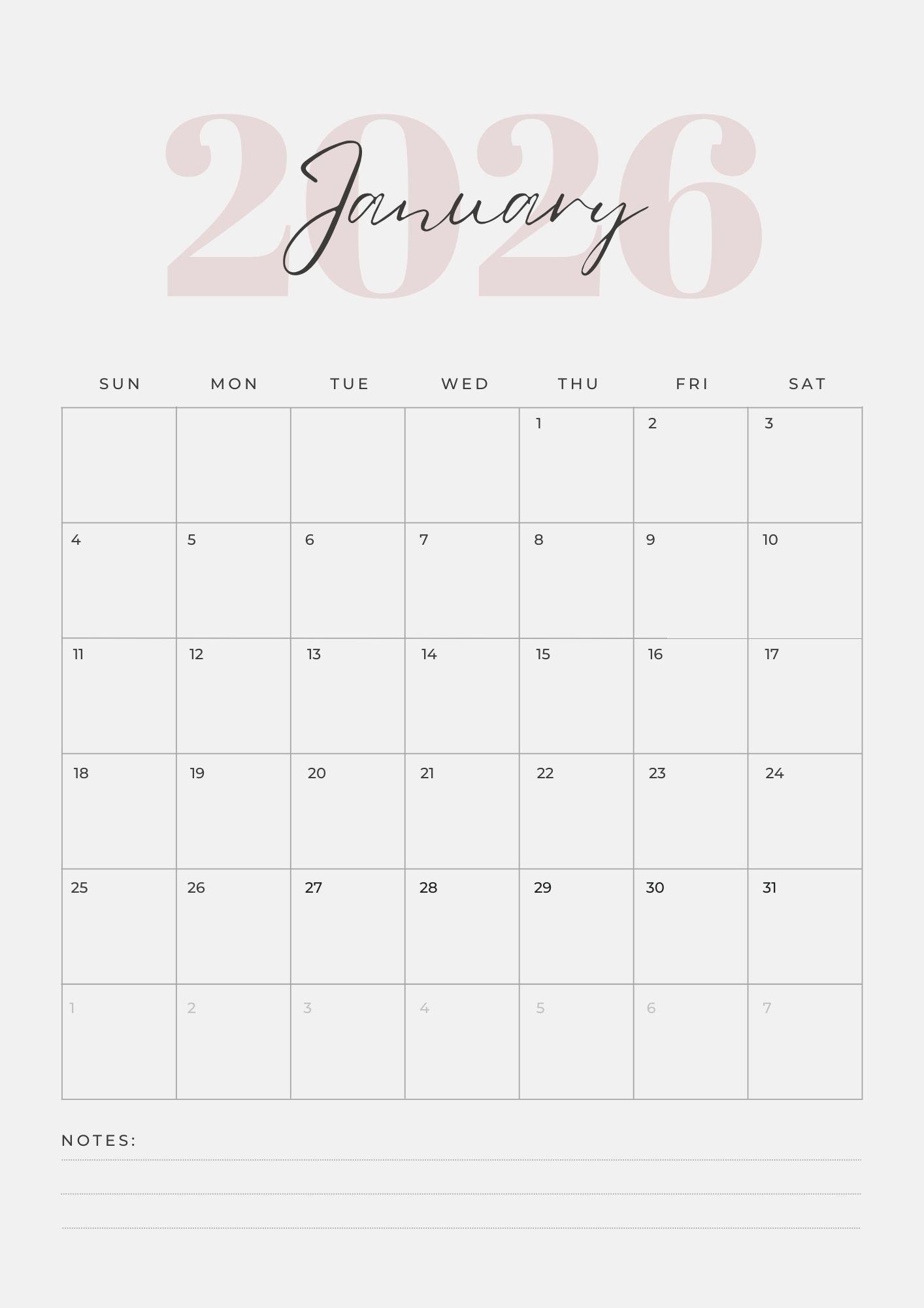 2026 Minimalist Calendar Printable • Simple Monthly Planner (PDF ...