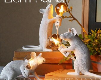 Lámpara de mesa nórdica con forma de ratón, LED, moderna, para mesita de noche, con bonito diseño de animal, para dormitorio, sala de estar, decoración minimalista del hogar.