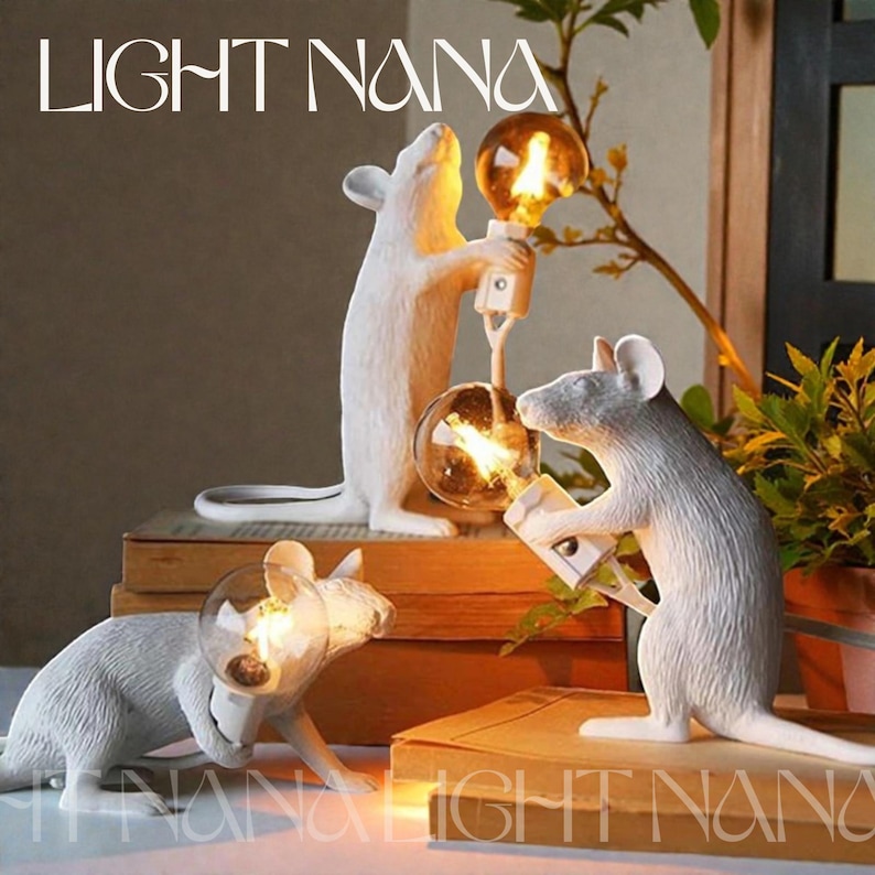 Lámpara de mesa nórdica con forma de ratón, LED, moderna, para mesita de noche, con bonito diseño de animal, para dormitorio, sala de estar, decoración minimalista del hogar.
