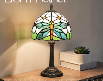 dragonfly Tiffany Table Lamp, Cute Animal Decor for Bedroom, Nightstand & Kids Study Room, Adorable Desk Lamp for Girl’s Room