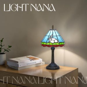 Stained Glass Rabbit Table Lamp Small Vintage Bedside Light Easter Kids Room Decor