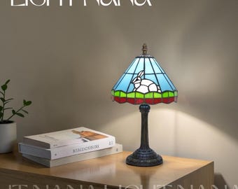 Stained Glass Rabbit Table Lamp Small Vintage Bedside Light Easter Kids Room Decor