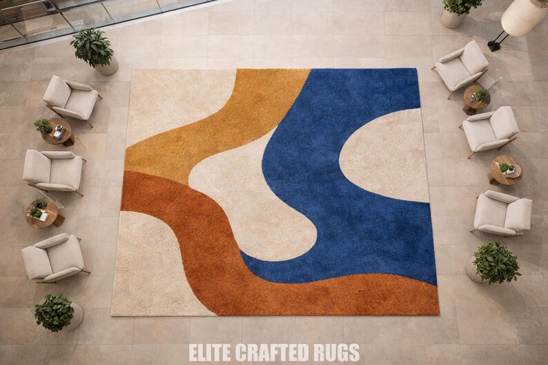Hand Tufted Wool Rug, Abstract Color Block Design - Etsy UK
