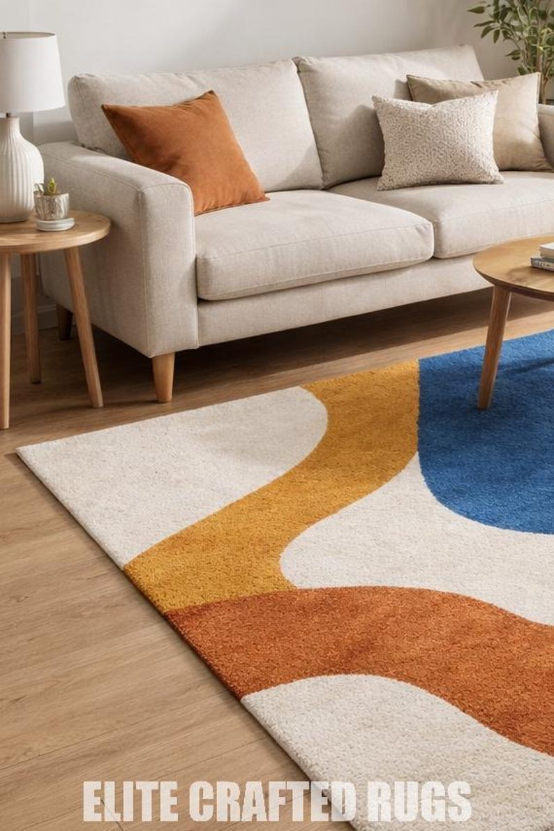 Hand Tufted Wool Rug, Abstract Color Block Design - Etsy UK