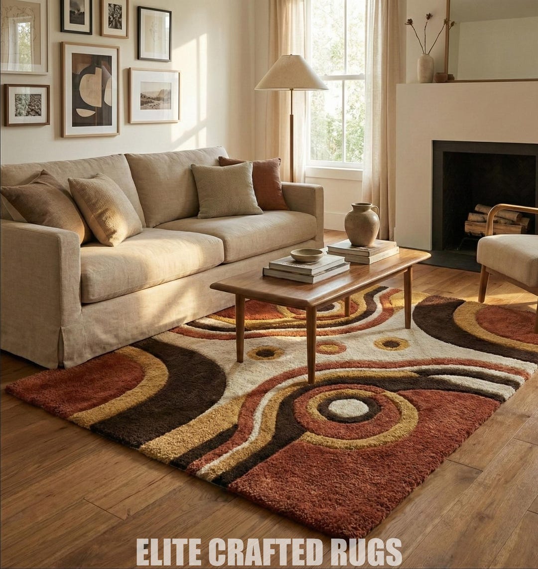 Retro Abstract Hand Tufted Wool Rug, Mid Century Modern Area Rug ...