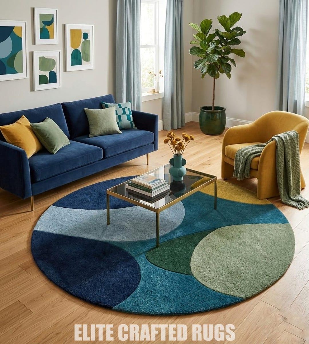 Modern Abstract Hand Tufted Rug – Blue Green Geometric Area Rug ...