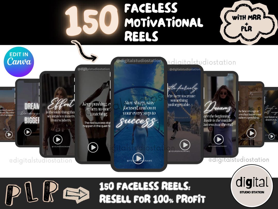 150 Motivational Reels Video Bundle PLR MRR, Faceless Reels With Text ...